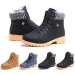 Womens Winter Snow Ankle Boots Fur Lined Ladies Shoes Combat Boot Warm Lace Up Outdoor Plat PU Leather Booties Comfy Fashion Black Blue Brown 3.5-9 UK Black 43 (8.5 UK)