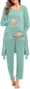 SWOMOG Maternity Nursing Robe Set 3 PCS Postpartum Breastfeeding Pajamas Hospital Pregnancy Pjs Double Layer Lounge Set, Sage Green X-Large