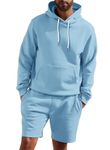 JMIERR Mens 2 Piece Outfits Hoodie Sweatshirt Tracksuit Joggers Shorts Sweatsuit Set with Pockets, Sky Blue, Small