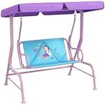 Outsunny 2 Seat Kids Swing Chair with Adjustable Canopy, Fairy Themed Double Kids Garden Swing Bench with Safety Belts for Patio Park Porch, for Ages 3-6 Years - Blue