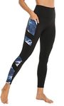 JOYSPELS Women's High Waisted Gym Leggings - Workout Running Sports Printed Leggings Yoga Pants Womens with Pockets - BlackBlue - M