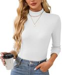 Halife Womens Tops Dressy Casual 3/4 Sleeve T Shirts Mock Turtleneck Business Work Blouses, White, Small