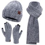 Bequemer Laden Womens Winter Warm Knit Beanie Hat Touchscreen Gloves Long Scarf Set with Fleece Lined Skull Cap Gloves Scarf for Women, Dark Grey