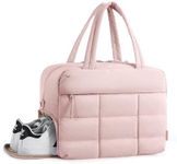 BAGSMART Travel Duffel Bag, Small Gym Bag Puffer Tote Bag, Weekender Bags for Women, Overnight Carry on Personal Item Duffle Bag for Travel, Pink