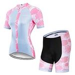 CAWANFLY Women's Cycling Clothing Set Short Sleeve Cycling Jersey Padded Shorts(XXS)