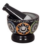 Divit Shilp Mortar and Pestle, Made of Heavy Duty Polished Hard Stone, Natural Stone Grinder For Spices, Pastes, Herbs, Seasoning etc. (Black with Mix Color)