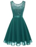 BeryLove Cocktail Dresses Homecoming Dress for Teens Wedding Guest Sleeveless Lace Formal Dresses, Peacockgreen Sequin, Small