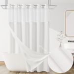 Jowels No Hooks Needed Linen Shower Curtain and Liner Set,White Hotel Luxury Decor Shower Curtains for Bathroom with See Through Top Window,Water Resistant Fabric,72Wx81L,White