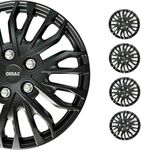 OMAC Black Hub Caps 16 Inch Set of 4, Tapas para Rines 16, Premium Wheel Covers 16 Inch, R16 Rim Cover Set, Snap On Durable Car Replacement Exterior Accessories