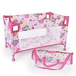 Chyyeerkidd Toy Baby Doll Crib for 18'' Dolls, Cute Pink Heart Designed Baby Doll Bed with Carry Bag, Toy Crib Doll Furniture for 3 Years+ Girls