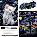 VTEAS Glow in The dark Scratch Art Rainbow Painting Paper, 2 PACK Van Gogh Style Engraving Art Creative Craft Tools Set, Fun Magic DIY Sketch Card Scratchboard for Kids & Adults (Cats + Dogs)