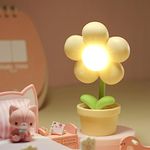 Mini Night Light Flower Cartoon Cute Night Lamp, Portable LED Desk Decor Lamp Battery Operated Adjustable Flower Bedside Lamp for Kids Students Childrens Gift Bedroom Nursery (Yellow)