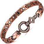 RainSo Women Crystal Pure Copper Magnetic Bracelets 3500 Gauss Adjustable Design with Gift Box