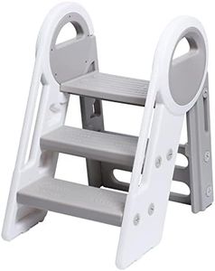 Step Ladder 3 Step Folding Toddler Step Stool for Kids Three Step Standing Tower for Kitchen Counter,Adjustable 3 Step Stools with Handles to 2 Step for Toilet Potty Training （Grey）