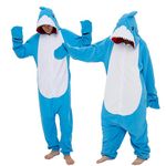 Novelcos Unisex Adult Shark Pajamas Cosplay Shark Animal Costumes Red Hat Dark Blue M