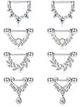 Drperfect 4 Pairs 14G Nipple Rings for Women 316L Stainless Steel Heart Teardrop Moon Star Opal Leaf CZ Barbell Nipple Rings Set Cute Nipplerings Piercing Jewelry