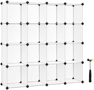 SONGMICS 16 Storage Unit, Shoe Rack, DIY Shelving System, Stackable Cubes, PP Plastic Shelf, Wardrobe, Closet Divider, for Bedroom, Office, White, 153 x 31 x 153 cm