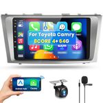 8 CORE 4G+64G Car Radio for Toyota Camry 2006-2011 with Wireless CarPlay/Android Auto, Podofo 9” 1280 * 720P IPS Touch Screen Stereo Android 13 GPS WiFi Bluetooth DSP SWC + HD Backup Camera