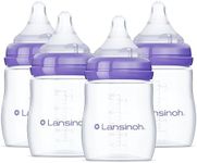 Lansinoh Anti-Colic Baby Bottles, BPA-Free Plastic, 5 Ounces, 4 Count, Slow Flow Nipples (Size S), Breastfeeding Bottle with NaturalWave Design