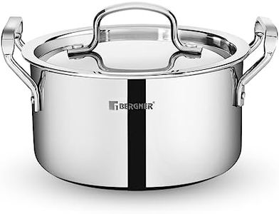 Bergner Tripro Tri-Ply Cook and Serve 28 cm Casserole/Biryani Pot/Handi with Stainless Steel Lid, 7 litres Triply Casserole with Lid, Induction Bottom and Gas Ready (5-Year Warranty by Bergner)