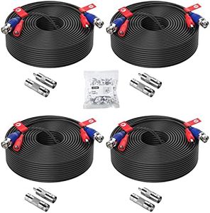 ZOSI 4 Pack 100ft (30 Meters) 2-in-1 Video Power Cable, BNC Extension Surveillance Camera Cables for Video Security Systems (Included 4X BNC Connectors and 4X RCA Adapters)