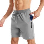 INYO Mens Tennis Shorts Quick Dry Lightweight Running Short Zipper Pockets Athletic Short Suitable for Sports Training Casual, Light Gray, 3X-Large