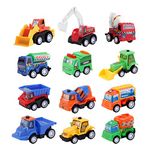 12 PCS Construction Toy Pull Back Digger Mini Vehicles Excavator Bulldozer Truck Toy For Kids Boy Girl Toddlers Party Favor Cake Decorations birthday gift