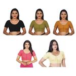 M/S KHATU NARESH ASSOCIATED Plain Saree Wear Cotton Blouse, Regular Wear Blouse (Color-Black,Dark Green,Mustard Yellow,Pink,Off White) Pack of 5 (50)