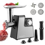 Parmedu Electric Compact Meat Grinder for Home Use: Meat Mincer with 3 Plates, Blade, Sausage Stuffer, Kibbeh Kit, Stainless Steel Meat Grinder Machine Sausage Maker Kubbe Maker for Homemade Hamburger