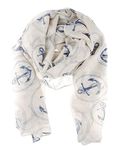 Glamour Girlz Ladies Soft Feel Large & Small Anchor Print Naval Maritime Ocean Boat Lover Fashion Scarf Wrap Beige Mixed