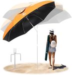 AosKe Beach Umbrella 6.5FT Portable - Patio Umbrella with Sand Anchor Tilt Vent - UPF50+ UV Protection with Carry Bag - Windproof Sunshade Shelter for Patio Garden Beach Pool Backyard - Tangerine