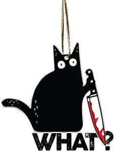 Black Cat Christmas Halloween Ornament - Cute Black Cat Xmas Decor Tree Hanging Tree Topper- 2022 Christmas Ornament - Car Hanging Ornaments (Black Cat What)