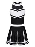 TiaoBug Kids Girls Champion Cheer Leader Costume Cheerleading Outfit Uniform Halloween Cosplay Top Vest with Pleated Skirt Black 11-12 Years