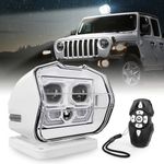 MOVOTOR LED Search Light Wireless Remote Control 360°Rotating Automatic Search Spotlight with Strong Magnetic Base Permanent Mount for Boat Marine Truck Off Road SUV-White