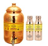 Taluka Pure Copper Handmade Water Pot Tank Matka Dispenser | 2000 ML Capacity | with Set 2 Copper Bottle Water Bottle Joint Free - Leak Proof 1000 ML Each | for Kitchen Good Health Benefit