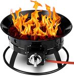 Home Essential Outdoor Gas Fire Pit Portable LPG Patio Heater with Hose, Lava Rocks & Base, 48cm BBQ Firepit Bowl for Garden, Camping - FREE WEATHERPROOF PROTECTION COVER