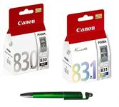 Canon PG 830 & CL 831 Ink Cartridge MP145 MP198 MP228 MP476 MX308 MX318 iP1880 iP1980 iP2580 iP2680 with ITGLOBAL 3in1 Mobile Phone Stand, Stylus, Ballpoint Pen (Very Colors)