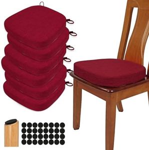 BUYUE Thickened 2.5" Dining Chair Cushions Set of 6, U-Shape High Density Foam Comfortable Chair Pads for Kitchen, Slip Resistant Indoor Seat Cushions (6 PCS, Red)