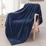 Exclusivo Mezcla Fleece Throw Blanket Extra Large, Super Soft and Warm Blankets for Couch, Sofa and Bed Waffle Textured, Cozy, Fuzzy and Lightweight (Navy Blue, 50x70 Inches)