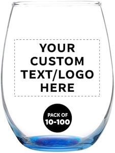 DISCOUNT PROMOS Custom Stemless Wine Glass 9 oz. Set of 10/50/100, Personalized Bulk Pack - Great for Wedding Favors, Bachelorette Party Decorations, Party Favors - Blue