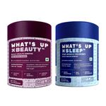 What’s Up Wellness Beauty & Sleep Combo | Natural Biotin for Strong Hair, Vitamin A, B6, and C for Bright Skin + Melatonin Gummies with Tart Cherry for Peaceful Sleep and Muscle Recovery | 30 Days Serving | No Side Effects