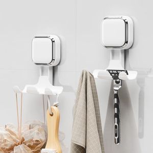 LEVERLOC Suction Razor Holder for Shower 2 Pack, Vacuum Suction Razor Hooks for Bathroom, Towel, Razor Hanger for Shower Wall, Removable, Waterproof, Square-Shaped, White