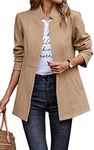 CCTOO Women's Coat Casual Open Front Blazer Long Sleeve Stand Collar Solid Trench Business Work Office Jacket Outwear 147 Yellow Beige Large