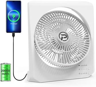 PANERGY Battery Operated Table Box Fan, 4 Speeds with Timer, 20000mAh Rechargeable, Runs 60Hrs, Tiltable Desk Fan (White, 8inch)