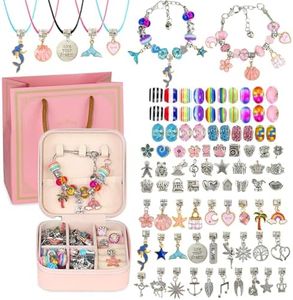 AKILION 150 PCS Girls Toys Charm Bracelet Making Kit with Jewellery Box, Jewellery Making Kit with Beads Charms Bracelets & Necklace String, DIY Crafts Supplies Kits, Jewelry Gifts Set for 6 7 8 9 10 11 12 Year Old Girls Teens Kids (with Gift Box)