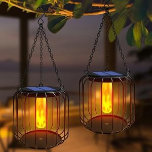 Hzitcigm Farolillos Solares Exterior, 2 Piezas Linternas Solares de Metal para Jardin IP54 Impermeable Vintage Luz Solar Exterior Jardin Colgantes Lámpara Solar Faroles para Jardín, Exterior, Césped