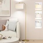 CNXIN Arc Floor Lamps for Living Room with 3 Color Temperatures, Modern Floor Lamp Reading Light with 9W Bulb Included, Standing Lamp with Adjustable White Hanging ‎Lampshade for Bedroom Office(Gold)