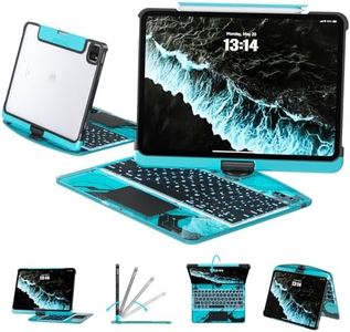 Tiaota Transparent Case with Keyboard for iPad 9th (7th, 8th, and 9th Gen) 10.2 Inch,with 7-Color Backlit Wireless Keyboard,360°Rotatable Protective Case Multi-Touch Trackpad,with Pencil Holder,Blue