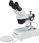 AmScope SE306R-P Forward-Mounted Binocular Stereo Microscope, WF10x Eyepieces, 20X and 40X Magnification, 2X and 4X Objectives, Upper and Lower Halogen Lighting, Reversible Black/White Stage Plate, Pillar Stand, 120V