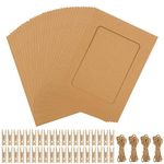 APACALI 60 PCS Cardboard Photo Frames, 4x6 Inch Paper Photo Frame, Cardboard Picture Frame with 60PCS Wooden Clips and 6PCS Hemp Ropes, Brown Paper Photo Frames for Home Dorm Office Wall Decor